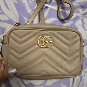 Gucci Taupe Crossbody Bag with Gold Logo